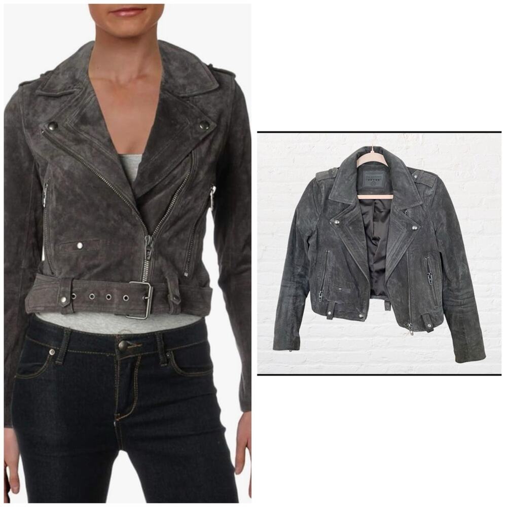 BLANKNYC Cropped Suede Leather Motorcycle Jacket